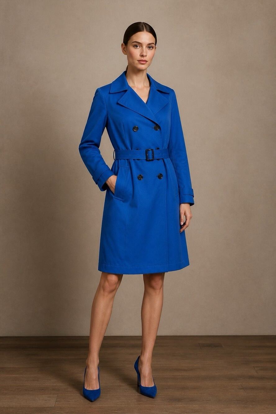 New York & Company Womens Royal Blue Double-Breasted Belted Lined Trench Coat S